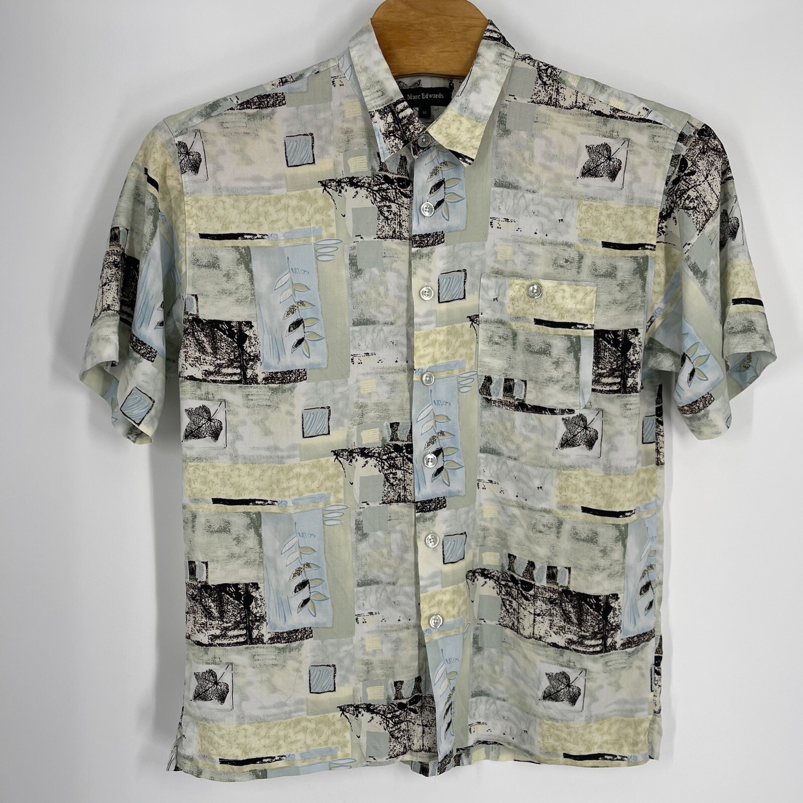 Marc Edwards Mens Xl Extra Large Gray Hawaiian Print Rayon Shirt
